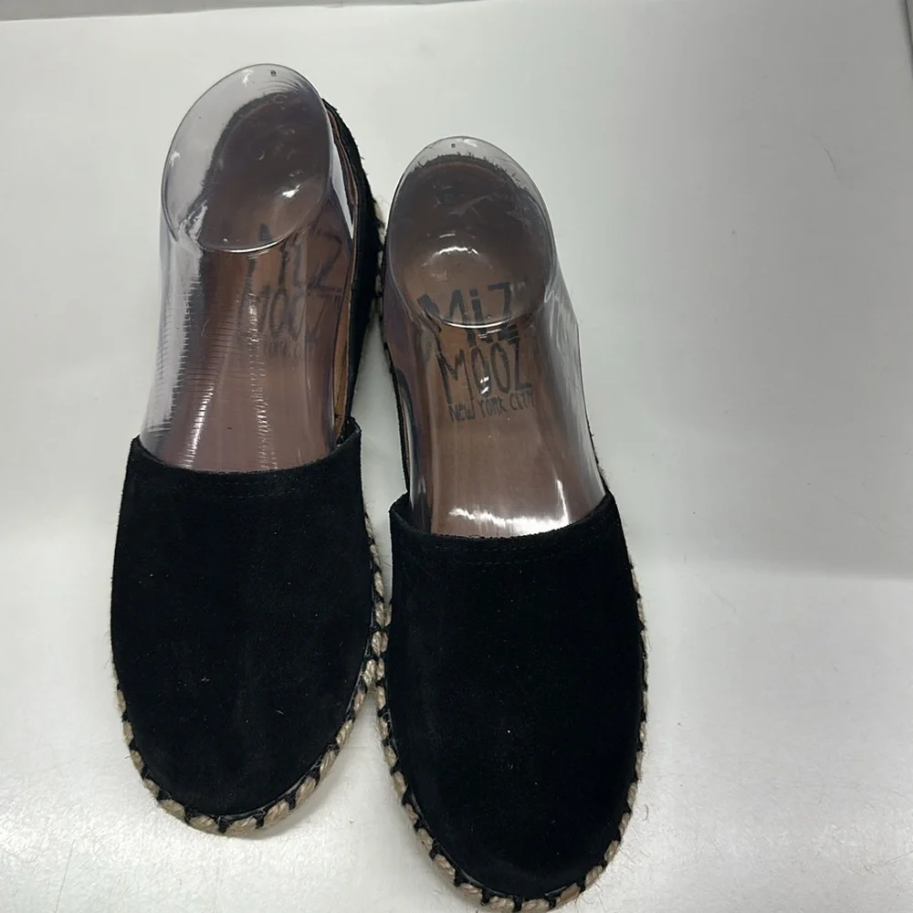 Miz Mooz Carmena Shoes Suede Leather Espadrille Jute Flats Slip On Black 37 US 7